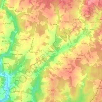 Terrasson topographic map, elevation, terrain