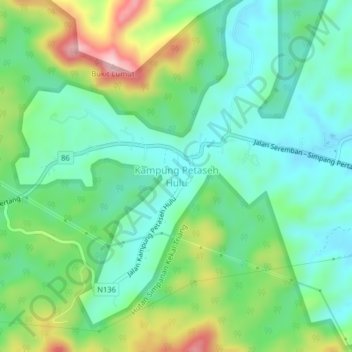 Kampung Petaseh Hulu topographic map, elevation, terrain