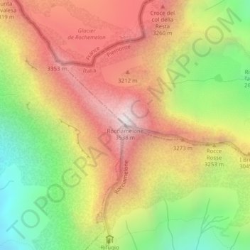 Rocciamelone topographic map, elevation, terrain