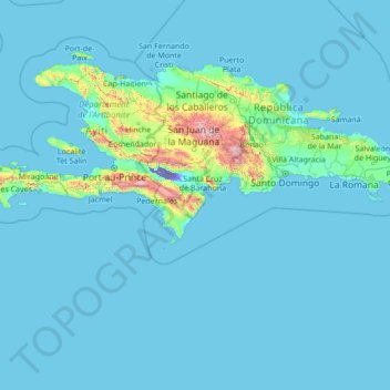 Barahona topographic map, elevation, terrain