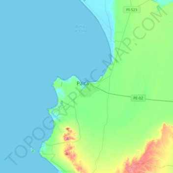 Paita topographic map, elevation, terrain