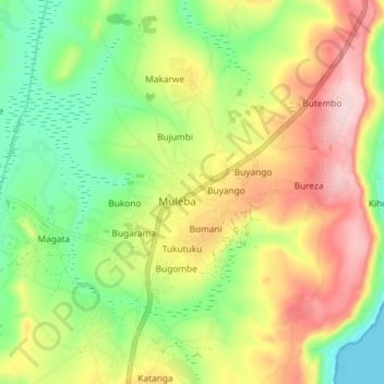 Muleba topographic map, elevation, terrain
