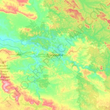 Franceville topographic map, elevation, terrain