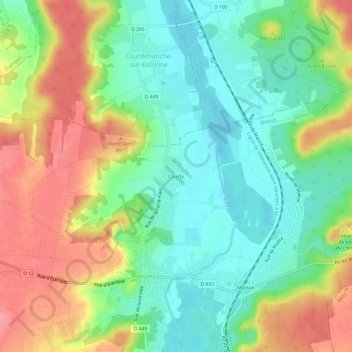 Courty topographic map, elevation, terrain