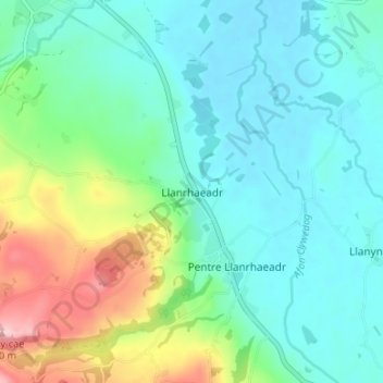 Llanrhaeadr topographic map, elevation, terrain