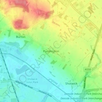 Puddington topographic map, elevation, terrain