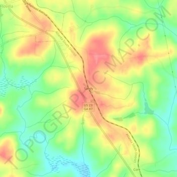 Sandy topographic map, elevation, terrain