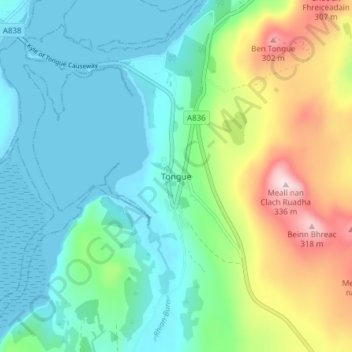 Tongue topographic map, elevation, terrain