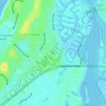 Woodland topographic map, elevation, terrain