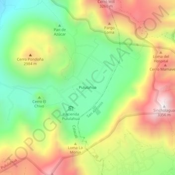 Pululahua topographic map, elevation, terrain