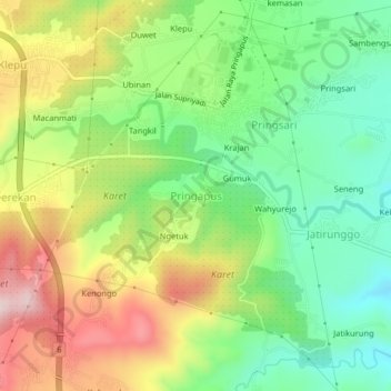 Pringapus topographic map, elevation, terrain