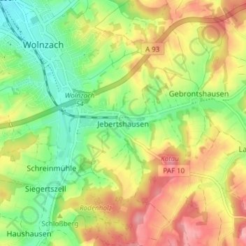 Jebertshausen topographic map, elevation, terrain