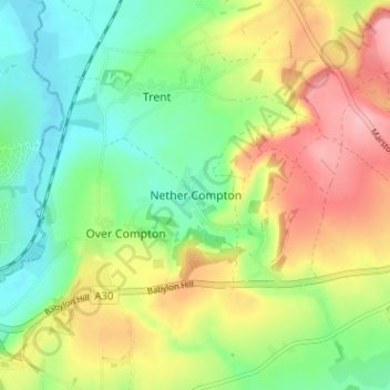 Nether Compton topographic map, elevation, terrain