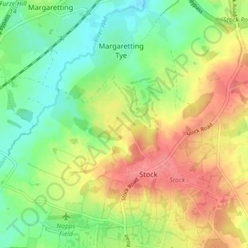 Tye Green topographic map, elevation, terrain