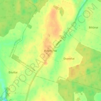 Kubiliūnai topographic map, elevation, terrain