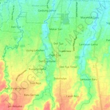 Deli Tua topographic map, elevation, terrain