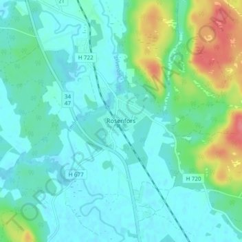Rosenfors topographic map, elevation, terrain
