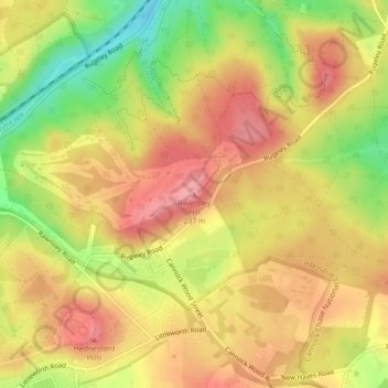 Rawnsley Hill topographic map, elevation, terrain