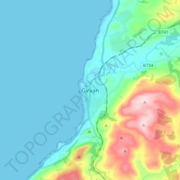Girvan topographic map, elevation, terrain