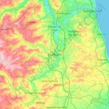 Durham topographic map, elevation, terrain