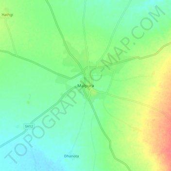 Malpura topographic map, elevation, terrain