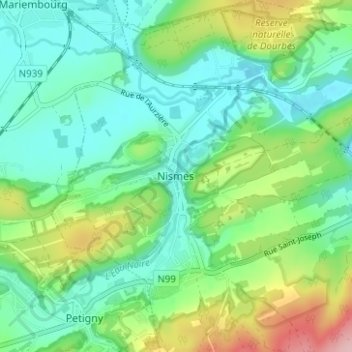 Nismes topographic map, elevation, terrain