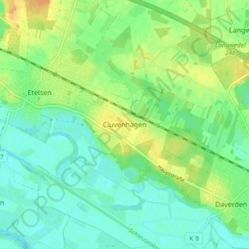 Cluvenhagen topographic map, elevation, terrain