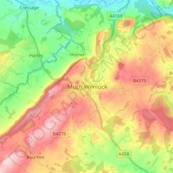 Much Wenlock topographic map, elevation, terrain