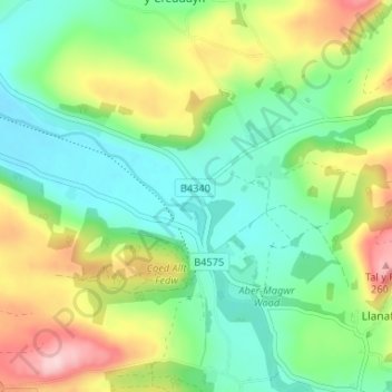 Abermagwr topographic map, elevation, terrain