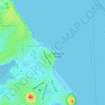 Fort Takapuna topographic map, elevation, terrain