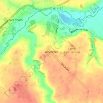 Weybread topographic map, elevation, terrain