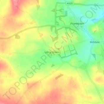 Udny Green topographic map, elevation, terrain