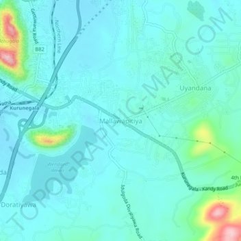 Mallawapitiya topographic map, elevation, terrain
