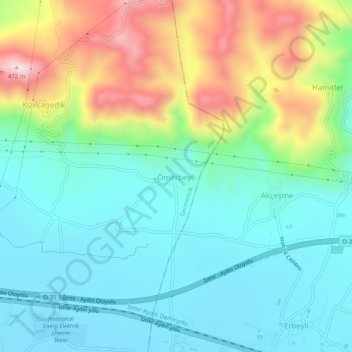 Ömerbeyli topographic map, elevation, terrain