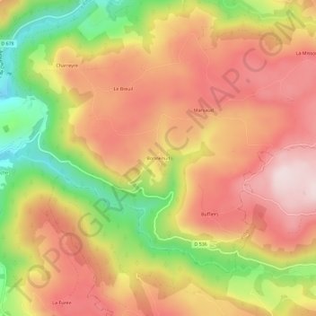 Bonnenuit topographic map, elevation, terrain