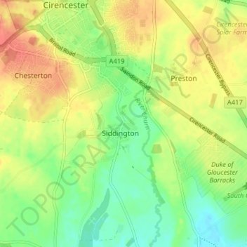 Siddington topographic map, elevation, terrain