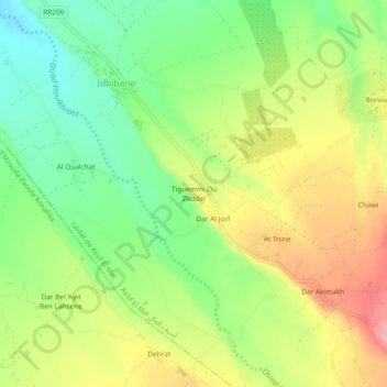 Tiguemmi Ou Zeddar topographic map, elevation, terrain