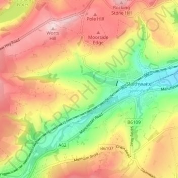 Upper Holme topographic map, elevation, terrain