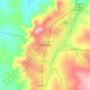 Kintampo topographic map, elevation, terrain