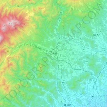 Nikko topographic map, elevation, terrain