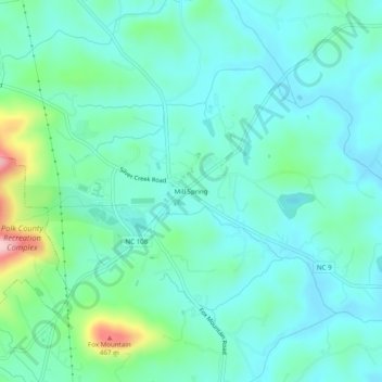 Mill Spring topographic map, elevation, terrain