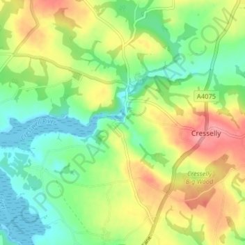 Cresswell topographic map, elevation, terrain