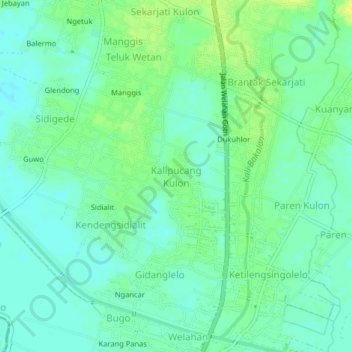 Kalipucang Kulon topographic map, elevation, terrain