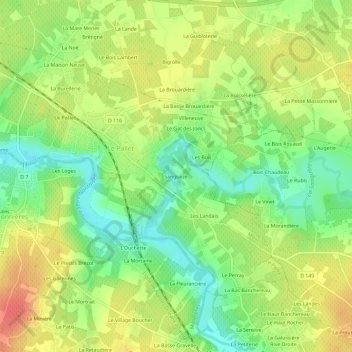 Sanguèze topographic map, elevation, terrain