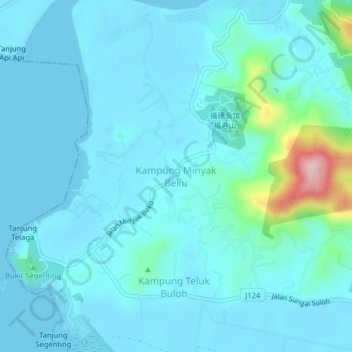 Kampung Minyak Beku topographic map, elevation, terrain