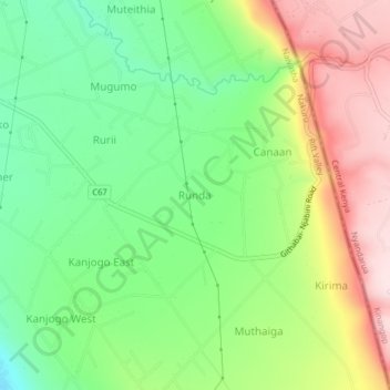 Runda topographic map, elevation, terrain