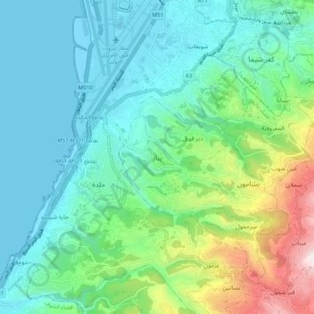 Yanar topographic map, elevation, terrain