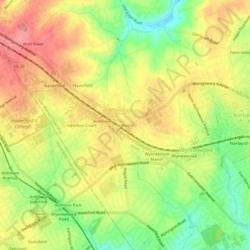 Ardmore topographic map, elevation, terrain