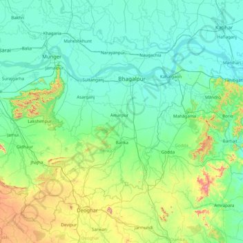Bhagalpur topographic map, elevation, terrain