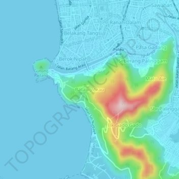 Batang Arau topographic map, elevation, terrain